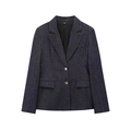 Dunkelblauer Denim-Blazer für Damen mit Reverskragen und goldenem Knopfverschluss - XS / Dunkelblaue Jacke