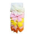 Close-up of five solid color ribbed ribbon fishtail bow hair clips on display card - Cream/Pink/Yellow/Orange 5Pcs Set