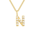Elegante collana in acciaio inossidabile dorato con ciondolo a lettera N intarsiato di perle - Lettera N - Oro