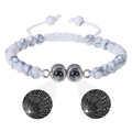 Detail of 6mm white turquoise beads and double projection stones showing I Love You - Howlite