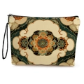 Beauty case bohémien con motivo mandala verde scuro e cinturino da polso - Stile Mandala Arancione Verde Scuro (Stile 1) / 17*25cm (Lino) con Cinturino