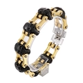 Bracciale hip hop da uomo in acciaio inossidabile con teschi e catena da bici - Stile Teschio Misto Nero Oro (KB59215-BD)