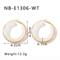 Retro round hoop earrings with white acrylic finish and gold metal frame details - Solid White (NB-E1306-WT)