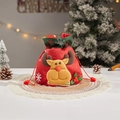 Red Christmas drawstring gift bag with 3D reindeer design and white snowflake pattern - J-32 Snowflake Top Deer Bag