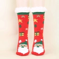Chaussettes de Noël rouges épaisses avec doublure polaire et motifs festifs de Père Noël - Taille unique / Vieil Homme Rouge