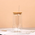 Sublimations-Gläser 12oz transparentes Glas mit Bambusdeckel und Strohhalm im Studio - 12OZ Einschichtig Transparent