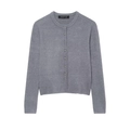 Graue Damen-Strickjacke mit Rundhalsausschnitt, langen Ärmeln und silbernen Rundknöpfen - S / Grau