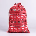 Détail du sac cadeau de Noël rouge avec renne blanc, flocons et fermeture à cordon - Renne Rouge / 30*40cm