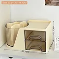 Organizzatore da scrivania bianco crema con portapenne rotante e due cassetti - Portapenne Girevole Crema