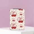 Espejo de maquillaje plegable rectangular portátil con lindo diseño de cereza y lazo - Estilo de Cereza Corazón Blanco Roto (YYDS01023)