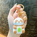 Portachiavi panda carino in silicone con tessera mahjong verde portafortuna - Panda della Fortuna - Marrone