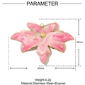 Detail view of flower pendant showing dimensions 40mm by 26mm in stainless steel and enamel - YE734-2-Pink White Large Flower
