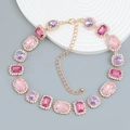 Vintage-Goldkette mit rosa und lila Edelsteinen auf einem weißen Tablett - Einzelne Halskette / Hellrosa+Fuchsie+Lila (WXL1087)