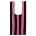 Pink and black vertical striped knit handbag with a minimalist aesthetic design - Black and Pink Stripes