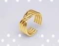 Adjustable golden stainless steel open ring with wide twisted texture for men and women - b8 Multi-layer Twisted Rope / Gold
