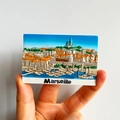 3D embossed resin fridge magnet featuring a colorful Marseille city landscape - (68) Marseille France