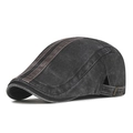 Vintage-Newsboy-Mütze in verwaschenem Schwarz mit braunen Zierstreifen und verstellbarer Schnalle - Verstellbar / Schwarz