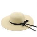 Women's wide brim straw sun hat with black bow, perfect for summer beach vacation - M (56-58cm) / Cream
