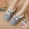 Plüschige graue Hasen-Hausschuhsocken mit weißem Fleece-Futter und süßen 3D-Ohren - Dunkelgrau Cartoon / Dunkelgrauer Hase