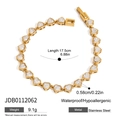 Detail showing gold stainless steel bracelet with heart-shaped zircon stones and measurements - Heart Shape Zirconia Gold Style (JDB0112062)