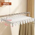 Space-saving white matte adjustable pants hanger with non-slip clips for skirts and trousers - Ice White