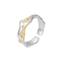 Verstelbare ring van 925 zilver met lavatextuur en goud-zilveren zirkoonstenen - Verstelbaar Open / Tweekleurige beplating (JBT-110)
