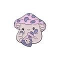 Cartoon mushroom enamel pin in pink and purple holding a skull bottle accessory - Mushroom Skull