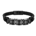 Bracelet pour homme en cuir tressé noir avec trois fermoirs en acier inoxydable noir - 21cm / Noir