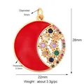 Gold moon and star charm with red enamel and multicolor zircon stones, 28mm size - Red Star Moon Hollow