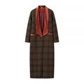 Manteau long à carreaux pour femme avec col en velours rouge et style rétro chic - S / À carreaux