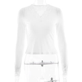 White long sleeve V-neck top with lace trim detailing on sleeves and neckline - S / White