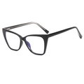 Fashionable black cat-eye TR90 glasses frame with anti-blue light lenses in a 3/4 side view - Glossy Black Frame