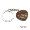 Natural tiger eye stone heart-shaped keychain with silver metal ring and chain - Tiger's Eye