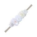 Children's headband featuring five white and beige fabric flowers on a soft white band - White/Beige Flower