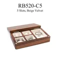 Black walnut jewelry box with 5 slots and beige velvet lining for rings and earrings - 5 Slots Beige Velvet (RB520-C5)