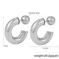 Orecchini a cerchio a C in acciaio inossidabile argento con sfere decorative spesse - Color Acciaio