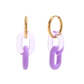 Purple acrylic link earrings with 18K gold plated circles and candy colored charms - Gold Purple