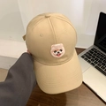 Beige cotton baseball cap with cute puppy embroidery and vintage curved brim design - Adjustable / Khaki/Puppy Embroidery