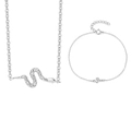 Elegant 925 sterling silver snake jewelry set with necklace and bracelet in silver finish - Set - White Gold