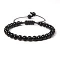 Adjustable 6mm black obsidian beaded bracelet with handmade woven cord and glossy finish - 6mm (Stretchable) / Black Agate
