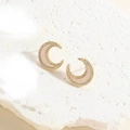 Detailed macro view of crescent moon earrings with gold finish and white mother of pearl - ES2388-6 Crescent Moon Mother of Pearl Zircon Earrings