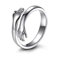 Minimalistischer silberner Umarmungsring mit verstellbarem Band, poliertes Finish - Silber