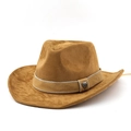 Detail of a brown suede cowboy hat featuring a silver shield buckle with H engraving - M(56-58cm) / Khaki