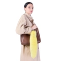 Bright yellow fox fur tail keychain accessory hanging on a large leather tote bag - 40CM / Bright Yellow (R)