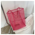 Hot pink mesh tote bag for women featuring a minimalist and lightweight breathable design - Rose Red
