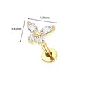 F136 titanium golden butterfly labret stud with zircon stones and dimensions - Gold White