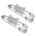 Silver-plated H-shaped safety pin brooch with sparkling crystals and metal base - 4# Silver Letter H Geometric 5.6*1.4cm