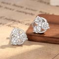 Elegant silver clover stud earrings featuring three sparkling cubic zirconia stones - Flower Shape Single Piece (A334)
