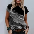 Damen Kurzarm T-Shirt mit grauem Marmordruck und silbernen Glitzerlinien Rundhalsausschnitt - S / Oberteile / Grau