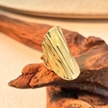 Golden stainless steel ring with vertical streamlined texture and adjustable band - Gold